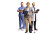 © Ljupco Smokovski - Full length portrait of a senior male patient with a crutch and doctors standing in the back