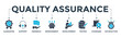 © anilofex - Quality assurance web icon vector illustration concept with icon of guarantee, support, feedback, improvement, development, testing, standard, and satisfaction