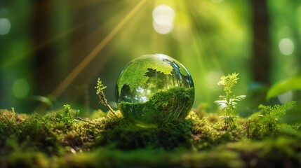 Earth Day Environment Green Globe In Forest