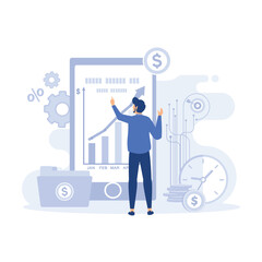 Poster - characters investing money in stock market. latest stock market news and other data. people analyzin
