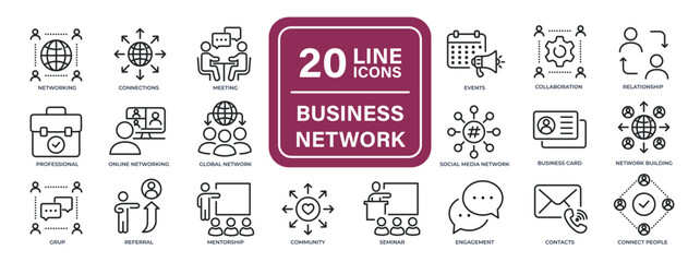 Business network line icons. Editable stroke. For website marketing design, logo, app, template, ui, etc. Vector illustration.