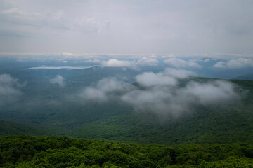 Wall Mural - Tranquil aerial mountain landscape and cloudscape in Upstate New York, view from the Lookout Mountain