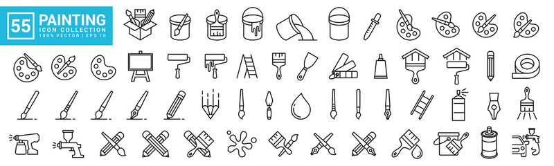 Collection of painting related icons, various painting tools, paint icons icon template editable resizable EPS 10
