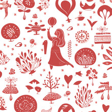 A Seamless Pattern With The Image Of A Mother Pregnancy Time And The Words Love With Symbol