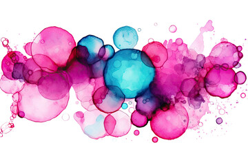 Wall Mural - magenta and turquoise bubbles, watercolor paint abstract border frame for design layout, isolated on a transparent background, generative ai