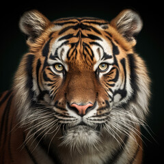 Close up head shot Sumatran tiger looking at camera .Generative ai