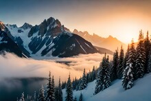 Majestic Mountain Range With Snow-capped Peaks
