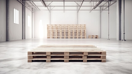 Wall Mural - Wooden pallet stacked in empty warehouse closeup