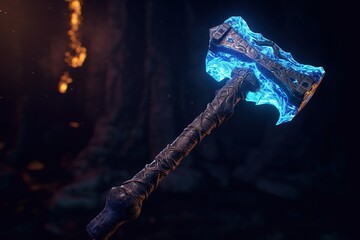 Fantasy medieval battle axe on a dark background.Generative Ai