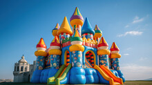Inflatable Castle Full Of Colored Balls For Children To Jump. Generative Ai