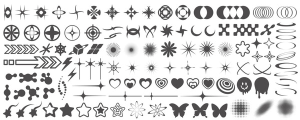 Wall Mural - y2k icons. retro graphic elements for design. modern rave symbols. abstract geometric stars sparkles