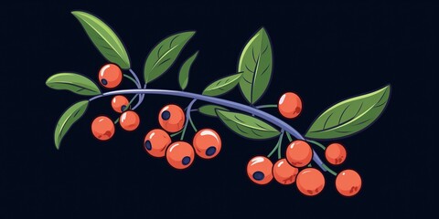 Wall Mural - Fresh Organic Chokeberry Berry On Dark Background, Horizontal Trendy Illustration. Healthy Vegetarian Diet. Ai Generated Bright Trendy Illustration with Delicious Juicy Chokeberry Berry.