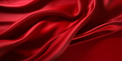 Smooth red silk satin background, luxurious realistic red silk satin drape textile backdrop.