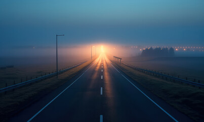 Wall Mural - Classic night view of the road. Road, light, fields. City dark background. For banner, postcard, book illustration Created with generative AI tools