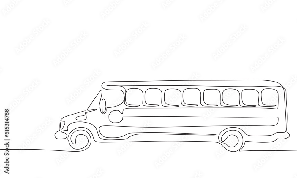 Continuous line drawing of school bus, Black and white vector ...