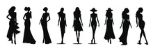 Set Of Woman Silhouettes. Collection Of Fashion Woman Model Silhouette. Girls Woman Sexy Posing Set Vector Silhouette. Vector Illustration.