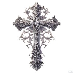 Wall Mural - cross tattoo design on white background, in the style of baroque-inspired chiaroscuro, dark silver a