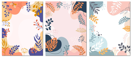 Design banner frame background .Colorful poster background vector illustration.Exotic plants, branches,art print for beauty, fashion and natural products,wellness, wedding and event.