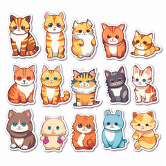  Generative AI Set of stickers with cute cats on white background. Vector illustration.