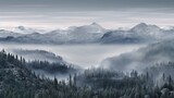 Fototapeta Niebo - morning fog and mountains generative ai