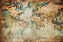 Vintage Old Earth Map On White Background Generative AI 