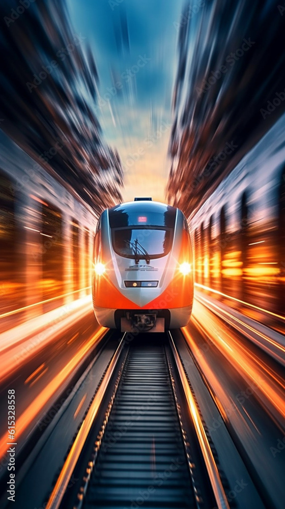 Generative AI High speed train at high speed in motion blur. Blurred ...