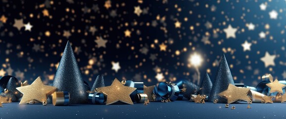 Wall Mural - christmas scene with stars, in the style of dark indigo and light gold, light pink and light aquamar