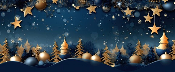 Wall Mural - christmas scene with stars, in the style of dark indigo and light gold, light pink and light aquamar
