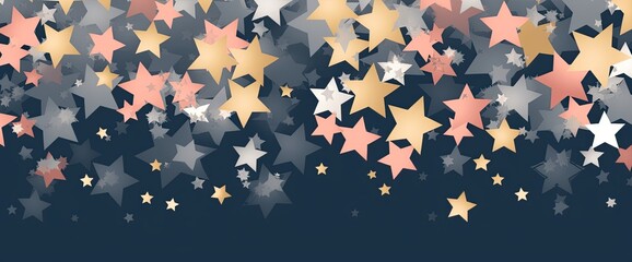 Wall Mural - christmas scene with stars, in the style of dark indigo and light gold, light pink and light aquamarine, classic japanese simplicity, elegantly formal, poster, light-focused