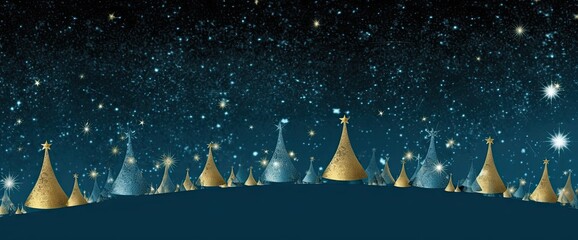 Wall Mural - christmas scene with stars, in the style of dark indigo and light gold, light pink and light aquamar
