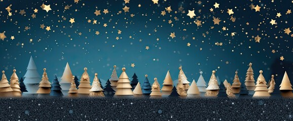 Wall Mural - christmas scene with stars, in the style of dark indigo and light gold, light pink and light aquamar