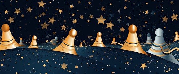 Wall Mural - christmas scene with stars, in the style of dark indigo and light gold, light pink and light aquamar