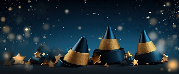 Wall Mural - christmas scene with stars, in the style of dark indigo and light gold, light pink and light aquamar