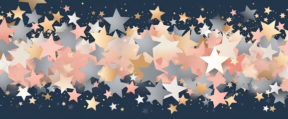 Wall Mural - christmas scene with stars, in the style of dark indigo and light gold, light pink and light aquamar
