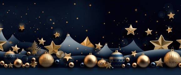 Wall Mural - christmas scene with stars, in the style of dark indigo and light gold, light pink and light aquamar