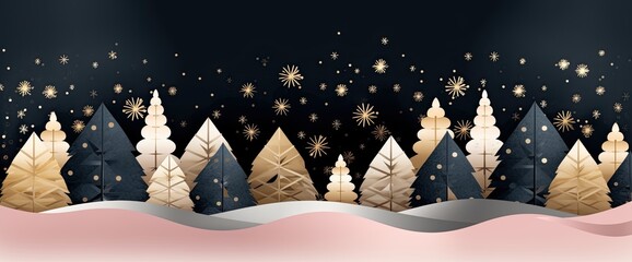 Wall Mural - christmas scene with stars, in the style of dark indigo and light gold, light pink and light aquamar