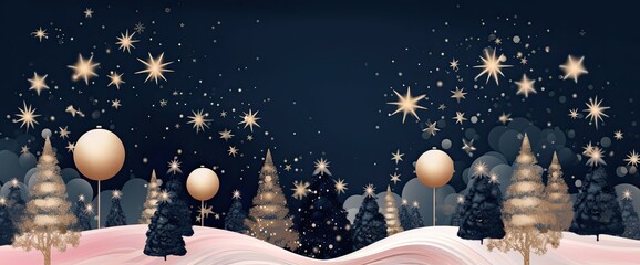 Wall Mural - christmas scene with stars, in the style of dark indigo and light gold, light pink and light aquamar
