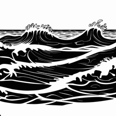 Wall Mural - sea waves vector,sea vector art black and white 