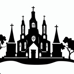 Wall Mural - church silhouette vector ,black and white church silhouette