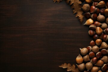 Poster - Acorn wooden background. Generate Ai