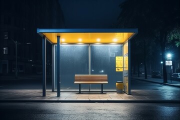 Poster - Bus stop night lights. Generate Ai