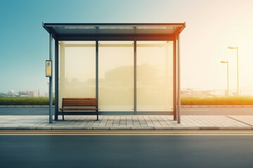 Poster - Bus stop sunrise. Generate Ai