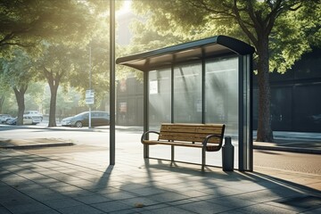 Poster - Bus stop in park. Generate Ai