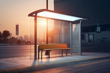 Poster - Bus stop sunset. Generate Ai