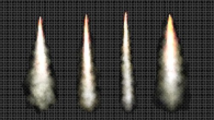 Wall Mural - rocket launch smoke trail with fire flame vector. isolated realistic jet takeoff explosion speed eff