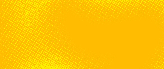 Poster - Yellow halftone background. Retro comic grain pixel texture. Pixelated dots cartoon wallpaper. Pop art fading wavy gradient pattern. Vector backdrop.