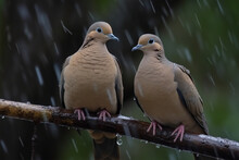 Generaive AI.
A Pair Of Doves On A Tree In The Rain