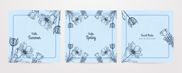 Wall Mural - Vector flat design spring summer spring floral flower colourful colorful social media template