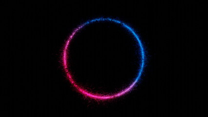 Fototapete - Glowing neon ring circle in the grass in the dark. 3d render