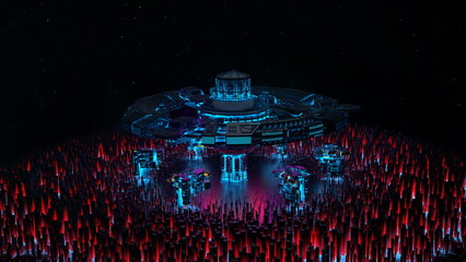 Wall Mural - space city base, extraterrestrial colony. fantasy city spaceship base, legendary spaceship on a plan